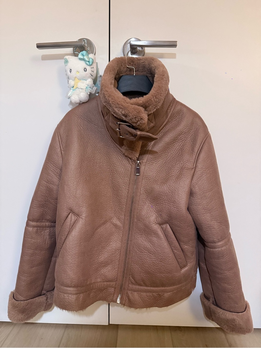Brown Leather Jacket - Women's Cozy Zip Front Coat